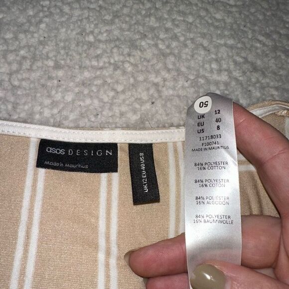 ASOS Women’s Tan White Stripe Jersey Wrap Dress Size 8 EUC - Picture 6 of 10